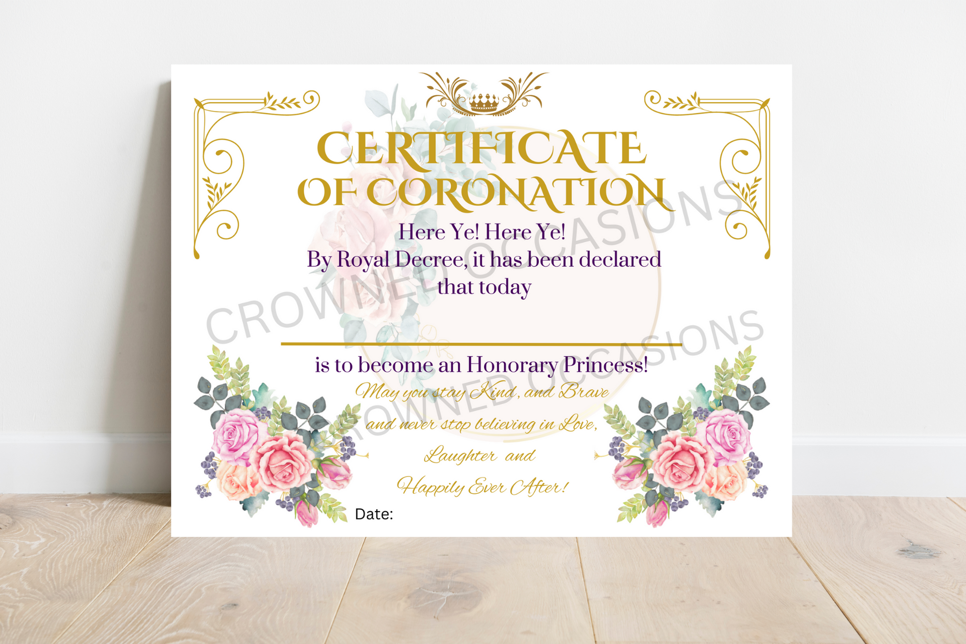 Princess Party Coronation, Princess Crowning Ceremony, Princess Party Activity, Crowning Certificate