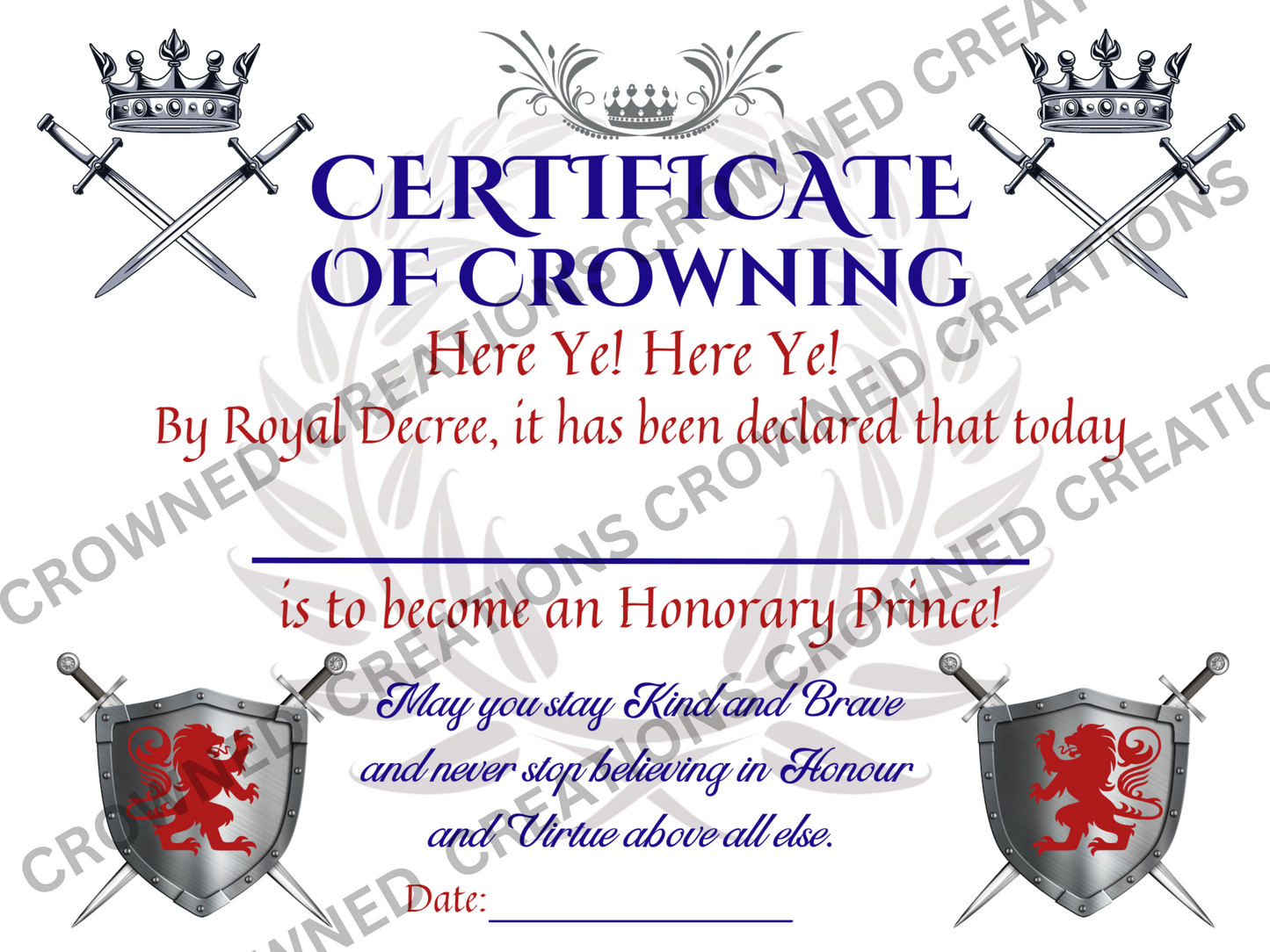 Prince Certificate, Knight Certificate, Prince Party Favor, Prince Crowning Ceremony, Prince Birthday, (Personalize through Corjl)